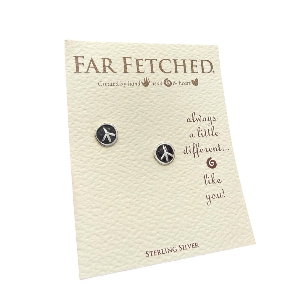 Far Fetched Peace Symbol Post Stud Earrings 925 Sterling Silver Fair Trade